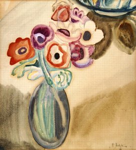 Kanne med blomster (akvarell på papir)