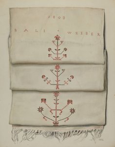 Pa. Tysk brodert håndkle av Frances Lichten