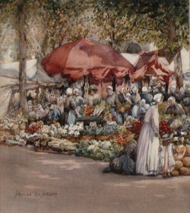 Markedsdag, Nord-Frankrike ca. 1910 (akvarell på papir) av Frances Nesbitt