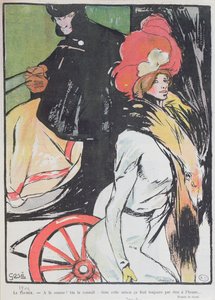 Tegneserie som viser en drosjemann med en kurtisane, 1901