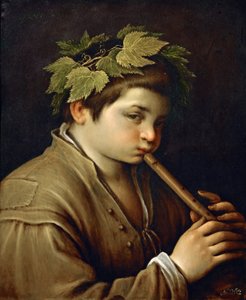 Garcon jouant de la fløyte - Gutt som spiller fløyte - Francesco Bassano, den yngre (1549-1592). Olje på kobber, ca 1580-1585. Mål: 54,6x44 cm. Kunsthistorisk museum, Vienne