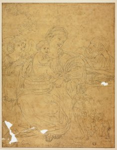 Hellig familie med to engler av Francesco Albani