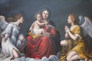 Madonna og barn med engler (olje på skifer) av Francesco Albani