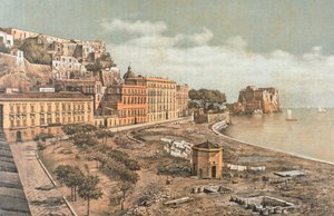 Chiatamone Street, i Napoli, illustrasjon fra det gamle Napoli, av Raffaela D