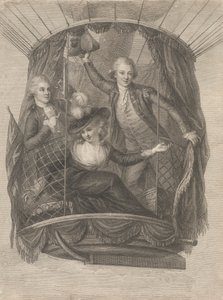 Ascension av Madame Sage, Chevalier Biggin og kaptein Vincent Lunardi i en ballong, 20. juni 1785 av Francesco Bartolozzi