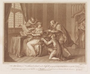 Dukes of Northumberland og Suffolk ber Lady Jane Gray om å akseptere kronen Hertugene av Northumberland og Suffolk ber Lady Jane Gray om å akseptere kronen (tittel på objektet) av Francesco Bartolozzi