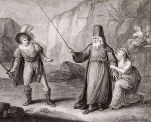 Prospero avvæpner Ferdinand. Shakespeare. The Tempest (gravering) av Francesco Bartolozzi