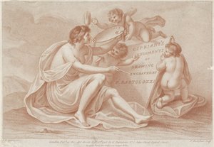 Titteltrykk med personifisering av maleri Ciprianis tegningsprinsipper (serietittel) Ciprianis rudiments of drawing (serietittel) av Francesco Bartolozzi