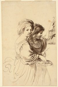 To unge jenter, en holder et bur av Francesco Bartolozzi