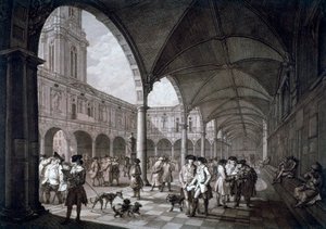 Utsikt over gårdsplassen i Royal Exchange med kjøpmenn og meglere, City of London, 1788
