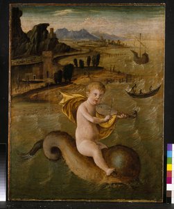 Arion rir på en delfin, ca. 1509-10 tempera og olje på panel av Francesco Bianchi Ferrari