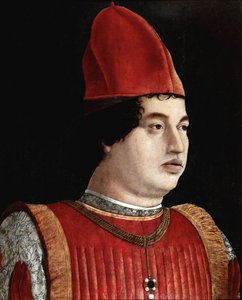 Portrett av Gianfrancesco Gonzaga II (1400-tallet) (Jean Francois Gonzague) Marquis of Mantua Maleri av Francesco Bonsignori (1455-1519) rundt 1490 Bergamo. Carrara Academy Gallery