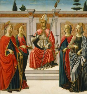 Saint Nicholas og Saints Catherine, Lucy, Margaret og Apollonia av Francesco Botticini