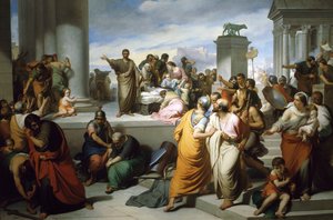 Brutus viser Lucretias kropp til folk i Roma, av Francesco Coghetti (1804-1875)