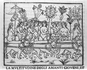 Gravering i "Hypnerotomachia Polyphili" (drømmen om Poliphila) av den dominikanske munken Francesco Colonna, Venezia av Francesco Colonna