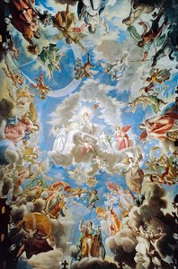 Apotheosis, Pamphilj House fresco av Francesco Cozza (1605-1682), Palazzo Doria Pamphilj, Roma, Italia