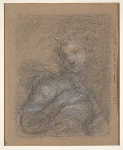 Kvinnefigur i halv lengde (recto); Sittende soldat i rustning (verso) av Francesco Curradi