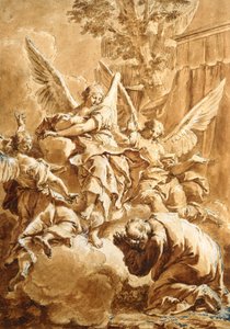 Abraham og de tre englene, ca. 1750 (penn og brunt blekk over svart kritt med rød vask) av Francesco Fontebasso