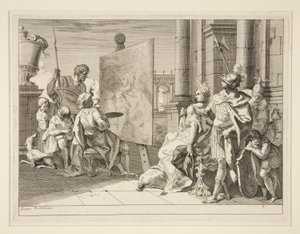 Apelles maleri Campaspe, elskerinnen til Alexander den store, en av en serie på åtte trykk (Varii Baccanali et istorie