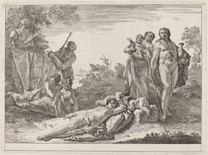 Apollo og nymfer i et landskap med en byste av Francesco Fontebasso