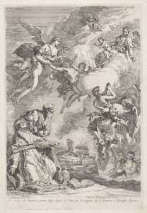 Saint Gregory the Great og Saint Hieronymus ber for sjeler i skjærsilden Molte Anime del Purgatorio portate dagli Angeli in Cielo per le pregiere di S. Gregorio I. Pontefice Romano (tittel på objekt)