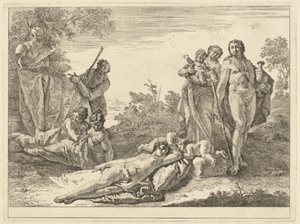 Ni figurer rundt en Herm of Pan av Francesco Fontebasso