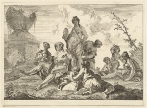 Venus og Vulcan med tre nymfer og tre amoriner av Francesco Fontebasso