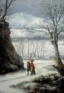 Par på veien midt på vinteren. Maleri av Francesco Foschi (? - 1805)