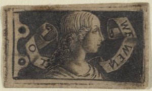 Hodet til en jente med krøllete hår av Francesco Francia