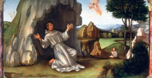 St Francis mottar Stigmata, sent på 1400-tallet - begynnelsen av 1500-tallet