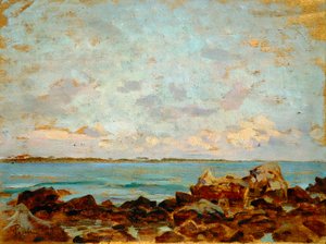 Castiglioncello av Francesco Gioli (1846-1922), olje på panel, 27x36 cm