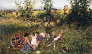 Druehøst, Maleri av Francesco Gioli (1846-1922), Olje på lerret, 39, 5x66 cm