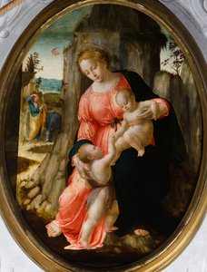 Saint Johns møte med den hellige familie i Egypt, første halvdel av 1500-tallet (olje på ovalt bord) av Francesco Granacci