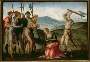 Martyrdøden til en kvinnelig helgen (panel) av Francesco Granacci