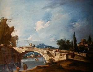 A River Landscape (olje på lerret) av Francesco Guardi