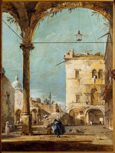 En portiko i Venezia Maleri av Francesco Guardi (1712-1793) Paris fra 1700-tallet, Musee Jacquemart Andre av Francesco Guardi