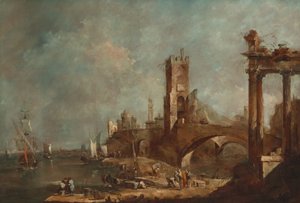 Capriccio av en havn, ca. 17601770. av Francesco Guardi