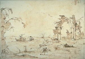 Capriccio med en Squall on the Lagoon av Francesco Guardi