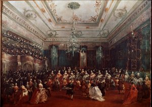 Gallakonsert på Casino dei Filodrammatici i Venezia Kvinnekonsert. Maleri av Francesco Guardi (1712-1793) Mål.67x90 cm München, Alte Pinakothek av Francesco Guardi
