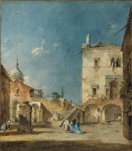 Imaginær utsikt over en venetiansk plass eller Campo, ca. 1780 av Francesco Guardi