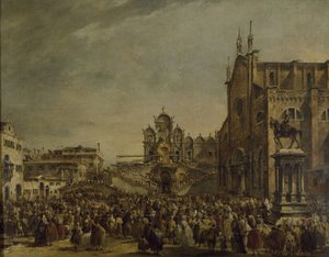 Pave Pius VI velsigner mengden på Campo SS. Giovanni og Paolo, 1700-tallet av Francesco Guardi