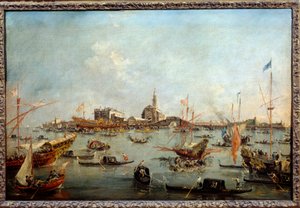 Dogen på Bucentaurus (Bucentoro) i San Nicolo i Venezia på Kristi himmelfartsdag Dette er sannsynligvis Doge Alvise IV Mocenigo (1763-1778). Maleri av Francesco Guardi (1712-1793) 1775-1780 Søn. 0,67x1m av Francesco Guardi