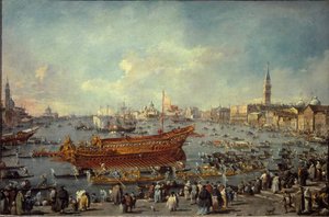 Bucentaurens avgang til Venezias Lido for Kristi himmelfartsseremonien (olje på lerret av Francesco Guardi
