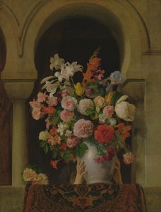En vase med blomster på vinduet til et harem, 1881 av Francesco Hayez