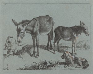 Esel med føllet sitt, en hund og en bondemann, 17621763. av Francesco Londonio