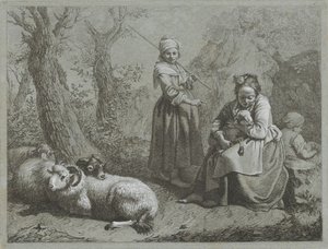 Tre gjeterinner med sauer Shepherd-scener (serietittel) av Francesco Londonio