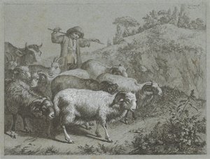 Gjeter med værer, geiter og ku Shepherd-scener (serietittel) av Francesco Londonio