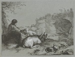 Hyrde med sau og geit Shepherd-scener (serietittel) av Francesco Londonio