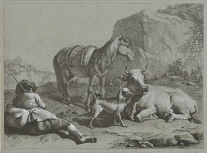 Tilbakelent gjeter med heste-, ku- og hundegjeterscener (serietittel) av Francesco Londonio