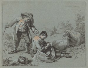 Bonde som erter en sovende jente med en kvist, 1763.